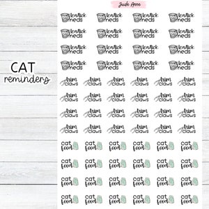 Autocollants de rappel Cat Flea Meds, Griffes de garniture, Feuille d’autocollants de rappel de nourriture pour chat, Autocollants de planification