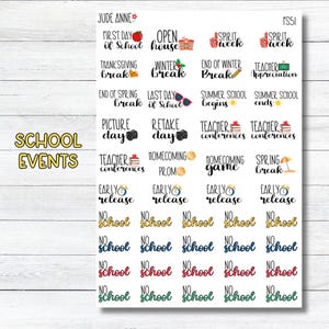 Pegatinas para agenda escolar, pegatinas con iconos escolares, calendario escolar, hoja de pegatinas para planificar