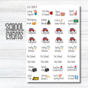 Pegatinas del planificador de fechas escolares, pegatinas lindas del planificador de iconos escolares, calendario del año escolar, hoja de pegatinas para la planificación