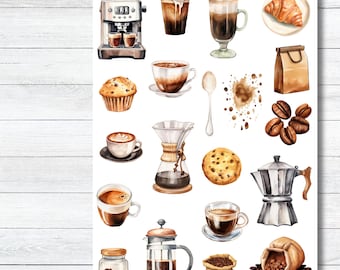 Cozy Coffee Sticker Sheet | Watercolor Café Drinks & Treats | Planner Stickers