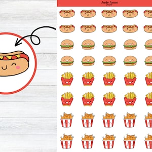 Kawaii Food Stickers, Fast Food Sticker Sheet, Functional Stickers, Cute Kawaii Stickers