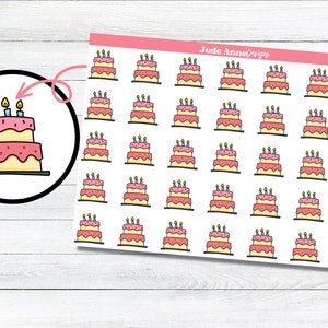 Birthday Planner Stickers | Mini Cake Sticker Sheet | Planning Stickers | Bullet Journaling | Bujo | Calendar Stickers