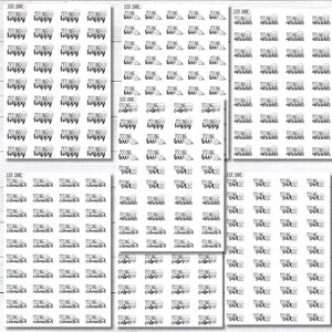 May include: Sheets of stickers with the words "Feeling Happy", "Feeling Low", "Feeling Anxious", "Feeling Exhausted", "Feeling Calm", and "Feeling Sad" in a handwritten font. The stickers are white with black text.