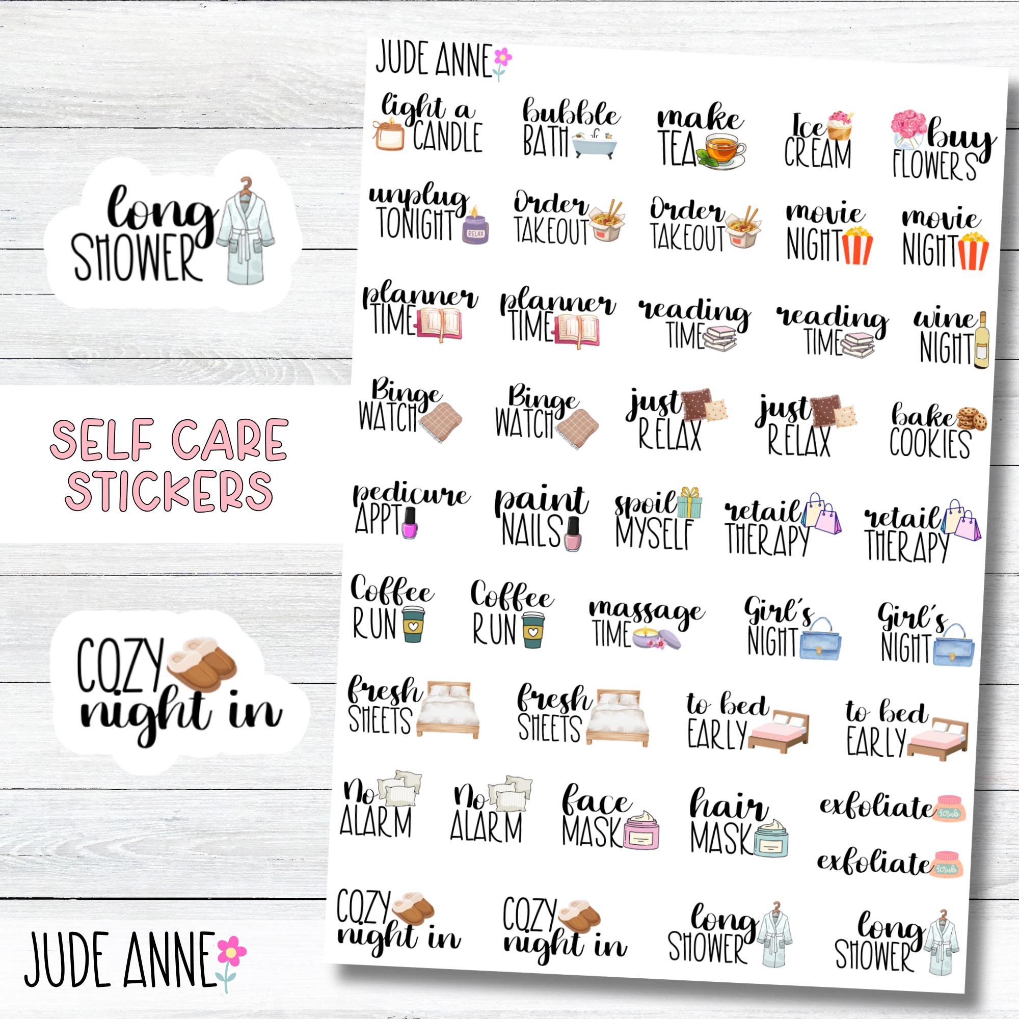 Self Care Planner Stickers | Cozy Night, Movie Night, Coffee Run, Relax ...