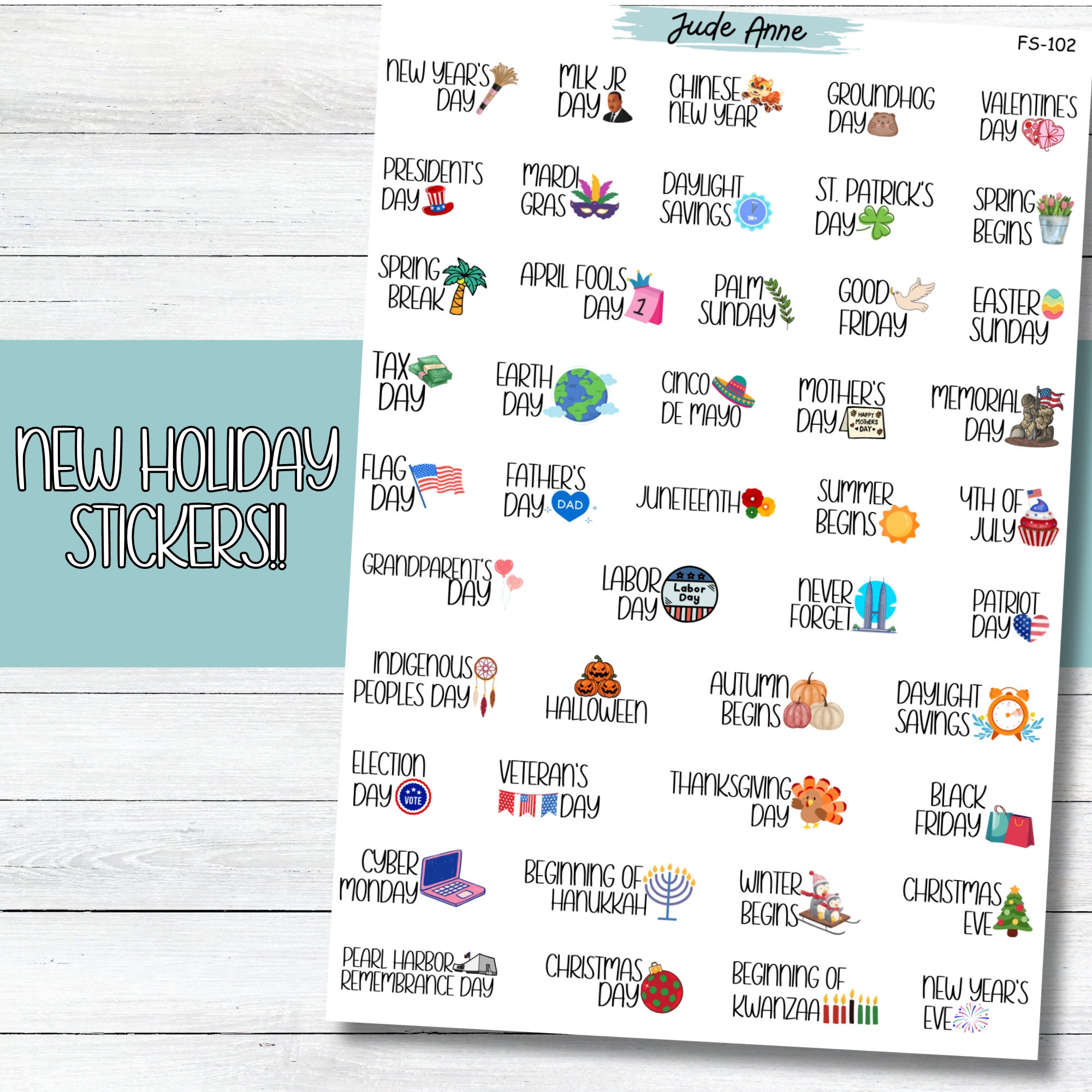 NEW Holiday Planner Stickers, Cute Holiday Icon, Calendar, U.S.