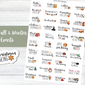 Pegatinas para planificadores de eventos de otoño, pegatinas para planificadores de eventos de invierno, pegatinas para planificadores de vacaciones, bujos y calendarios.
