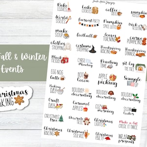 Fall Event Planner Stickers, Winter Events, Holiday Planner Stickers, Bujo and Calendars