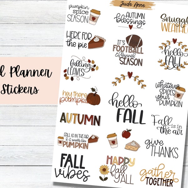 Fall Sayings Planner Stickers, Cute Fall Sticker Set, Cute Stickers, Fall Quotes