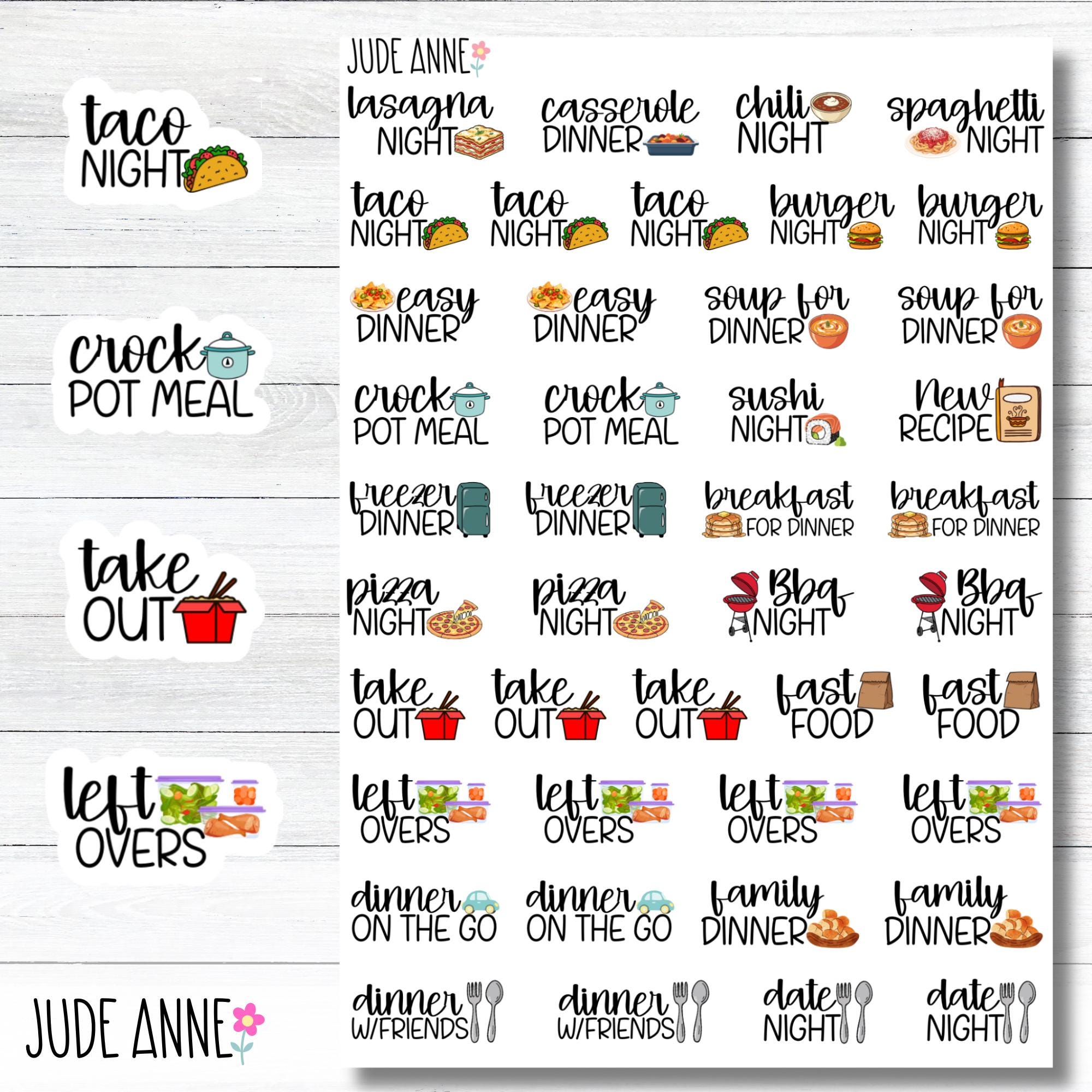 Dinner Planner Stickers | Meal Planning Stickers, Pizza Taco Sushi ...