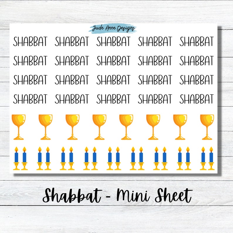 Shabbat Jewish Planner Stickers, Jewish Calendar Stickers, Jewish Gift, Celebration Stickers, Sticker Sheet for Planning image 1