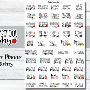 Teacher Planner Stickers, Cute Teacher Icons, Calendar, Yearly Teacher Calendar Stickers