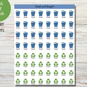 Garbage &  Recycle Planner Stickers, Reminder for Trash Day, Planner Stickers for Trash and Recycle