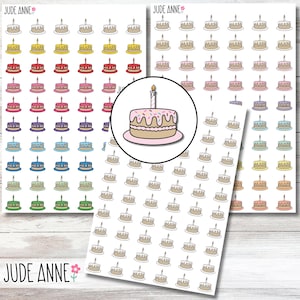 Birthday Planner Stickers | Birthday Cake Sticker Sheet | Planning Stickers | Bullet Journaling | Bujo | Calendar Stickers