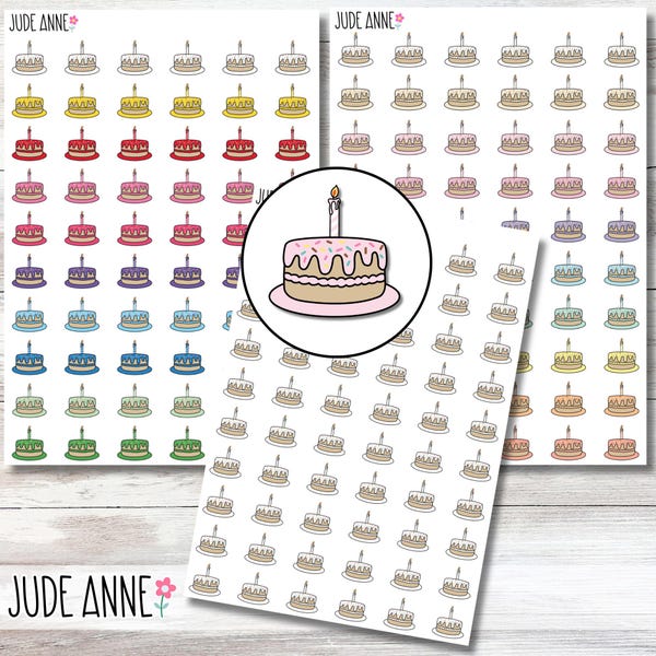 Birthday Planner Stickers | Birthday Cake Sticker Sheet | Planning Stickers | Bullet Journaling | Bujo | Calendar Stickers