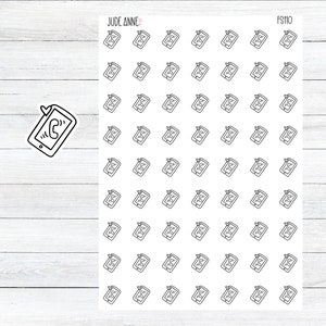May include: A sheet of white sticker paper with a repeating pattern of black and white phone icons. The icons depict a smartphone with a phone receiver inside. The text "JUDE ANNE" and "FS110" are printed in the top corners of the sheet.