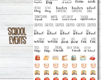 School Dates Planner Stickers, Cute School Icon Planner  Stickers, School Year Calendar, Sticker Sheet for Planning