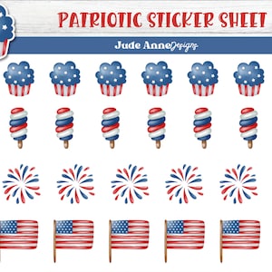 Patriotic Planner Stickers | Memorial Day Sticker Sheet | 4th of July Planning Stickers | Bullet Journaling | Bujo | Calendar Stickers