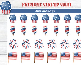 Patriotic Planner Stickers | Memorial Day Sticker Sheet | 4th of July Planning Stickers | Bullet Journaling | Bujo | Calendar Stickers