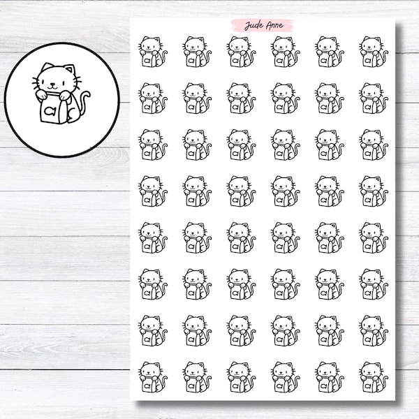 Feed Cat Planner Stickers, Cute Cat Sticker Sheet