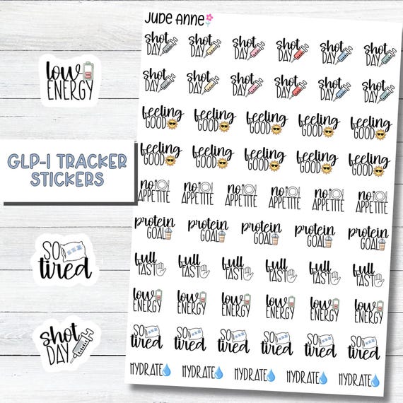 GLP-1 Tracker Stickers | Shot Day, Protein Goal, Hydrate, Symptom Tracking | Weight Loss Planner Stickers | Tirzepatide, Semaglutide