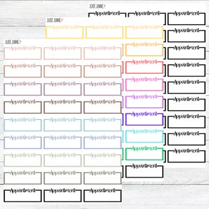 May include: A set of colorful printable planner stickers with the text "Appointment" in black. The stickers are in various colors, including yellow, orange, pink, purple, blue, green, and brown.