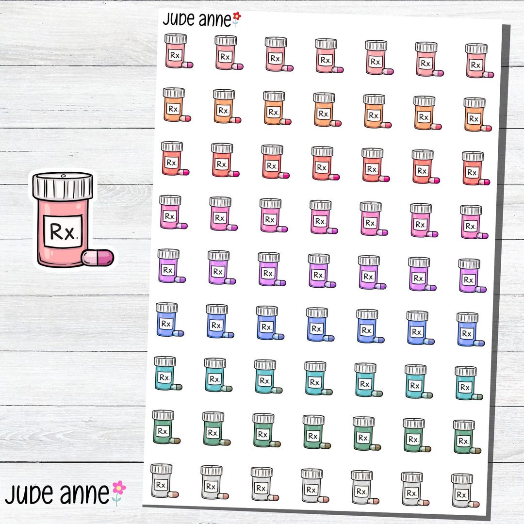Medication File Sticker Medication Reminder Stickers | Prescription Bottle Planner Stickers ...