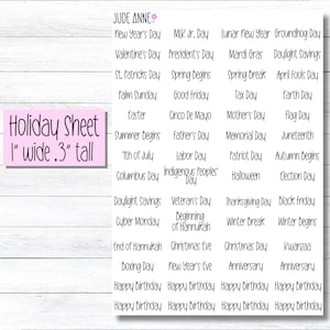 Holiday Planner Stickers, Cute Holiday Icon, Calendar, U.S. Holidays, Boju Holidays, Sticker Sheet for Planning