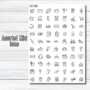 Tiny Icon Planner Stickers, Cute Black & White Stickers, Icon Bundle Stickers, Sticker Sheet for Planning, Bullet Journaling Stickers
