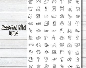 Tiny Icon Planner Stickers, Cute Black & White Stickers, Icon Bundle Stickers, Sticker Sheet for Planning, Bullet Journaling Stickers