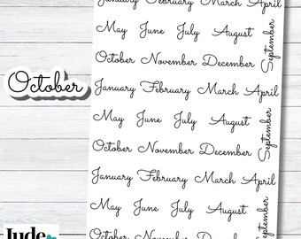 Month Planner Stickers | Monthly Script Stickers | January–December Planner Stickers