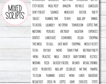 Mixed Words or Scripts for Planner, Mix of Scripts, Script Sticker for Planners, Bujo Sticker Sheet, Stickers for Planners