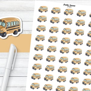 Pegatinas para planificador de autobús escolar, bonitas pegatinas con iconos de autobús escolar, calendario escolar, hoja de pegatinas para planificación