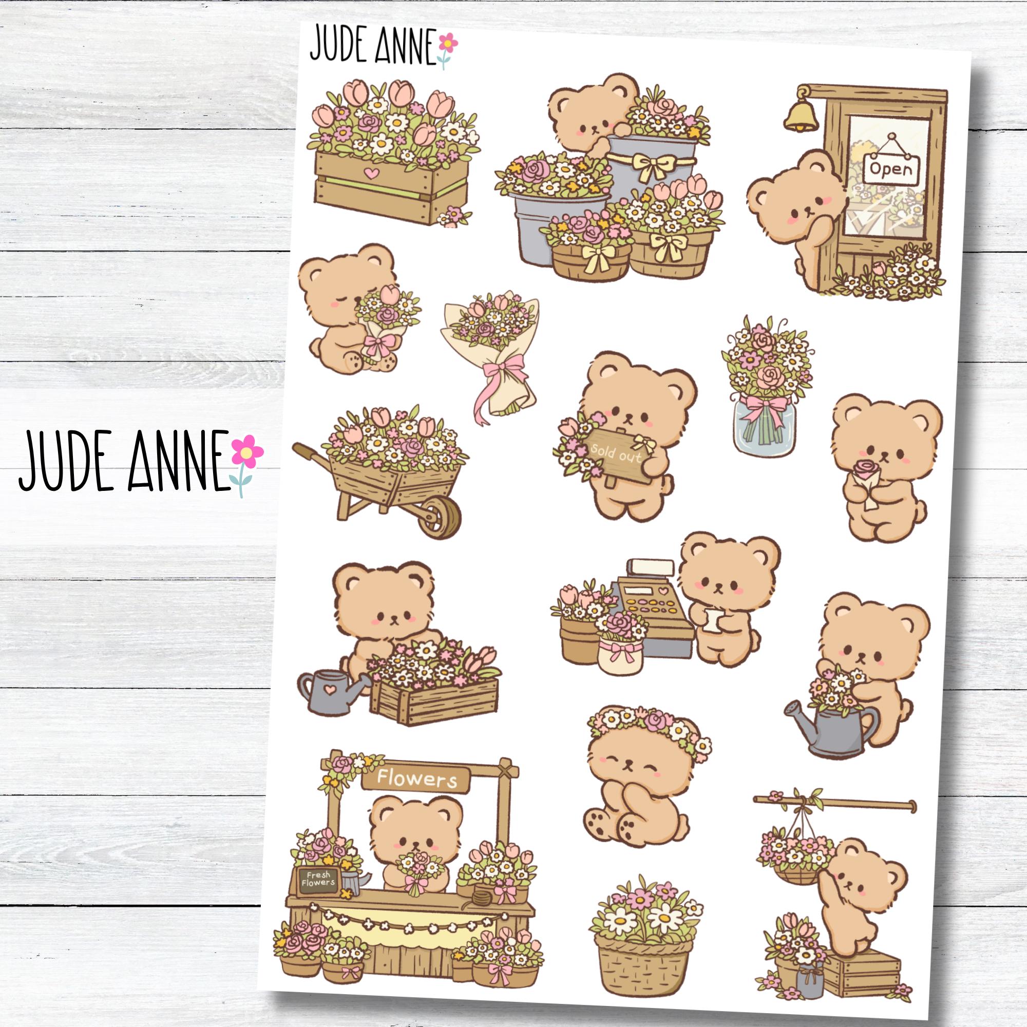 Cute Bear Planner Stickers | Floral Cottagecore Stickers | Spring ...