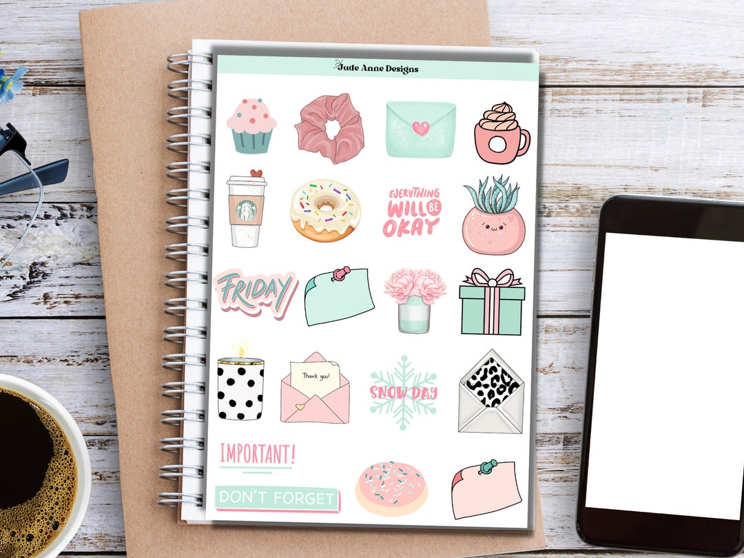 Cute Planner Stickers, Pastel Sticker Sheet, Cute Stickers for Bujo