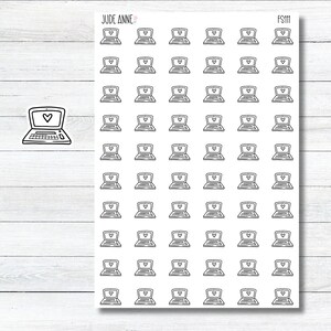 May include: A sheet of 63 black and white laptop stickers with a heart in the screen. The stickers are arranged in a grid pattern.
