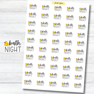 May include: A sheet of stickers with a yellow rubber duck and the text "bath night" repeated multiple times.