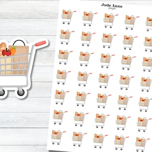 Grocery Cart Stickers, Planner Sticker Sheet, Functional Sticker, Icon Sticker, Bullet Journal Sticker