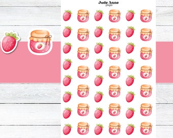 Strawberry Sticker Sheet, Strawberry Jam Stickers, Planner Sticker Sheet, Cute Bujo Stickers