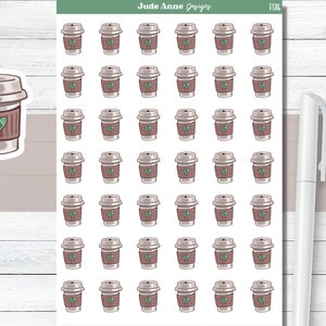 Pegatinas de Coffee Planner, 42 lindas pegatinas de café, pegatinas de café con leche para planificador, pegatinas funcionales, pegatinas minimalistas