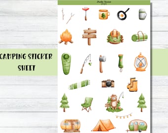Camping Planner Stickers | Camping Themed Sticker Sheet | Cute Sticker Sheet | Bullet Journaling | Bujo | Calendar Stickers