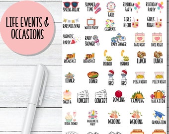 Events and Occasion Planner Stickers, Fun Events Icon and Script for Calendar, Agendas, or Bujo