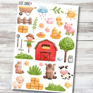 Feuille d'autocollants animaux de la ferme, autocollants d'été mignons, thème fête de la ferme