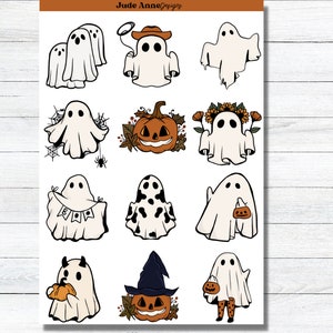 Halloween Stickers, 12 Ghost Sticker Set, Cute Stickers, Retro, Vintage, Halloween Gifts, Party Favors