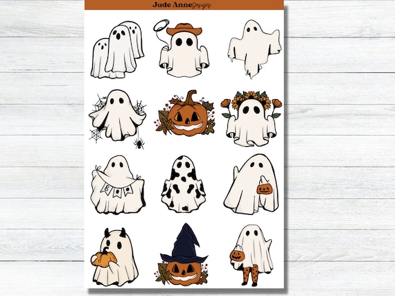 Pack D'autocollants Halloween - 16 Feuilles Motifs Fantômes, Citrouilles, Sorcières - Déco Fête Et Activités Manuelles Enfants