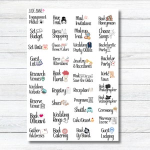 Autocollants d'organisation de mariage, liste de choses à faire pour un mariage, autocollants liste de contrôle de mariage, feuille d'autocollants pour la mariée