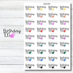 Birthday Text Reminder Planner Stickers, Birthday Reminders, Cute Balloons Planner Stickers, Birthday Reminder Icons for Planners