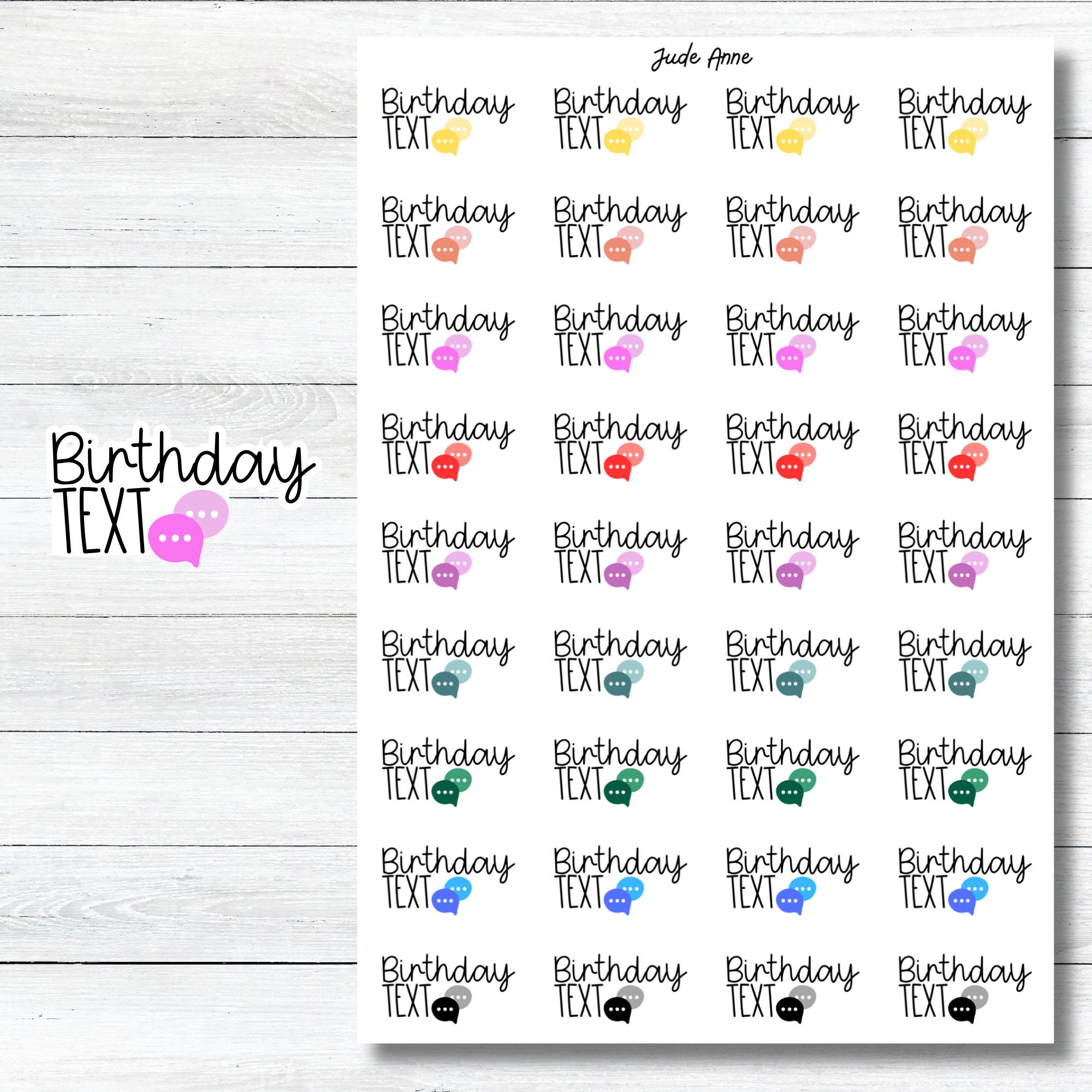 Birthday Text Reminder Planner Stickers, Birthday Reminders, Cute ...