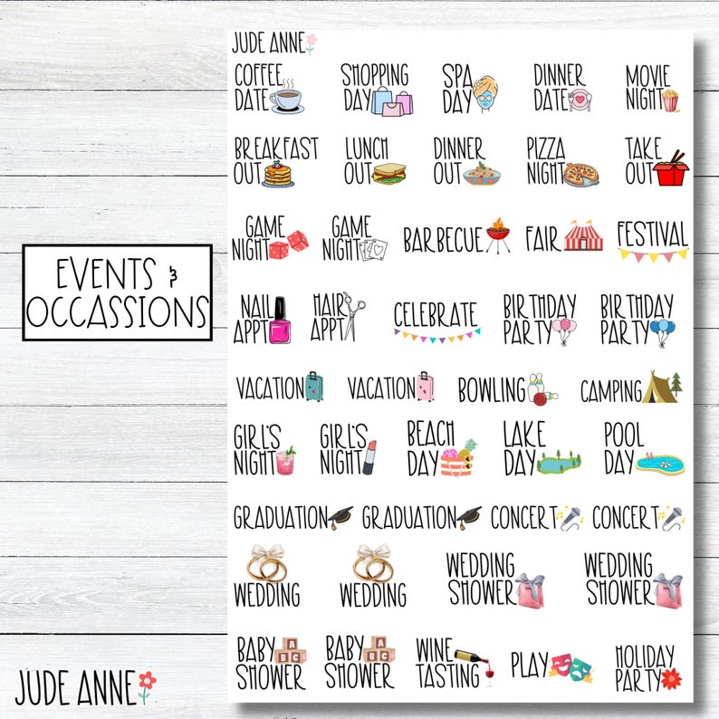 Events and Occasion Planner Stickers, Fun Events Icon and Script for ...