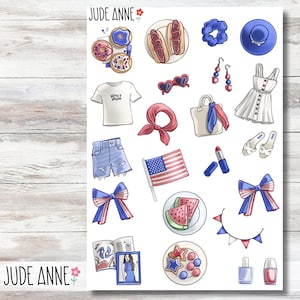 Pegatinas para planificador del 4 de julio / Hoja de pegatinas del Día de los Caídos / Pegatinas para planificar el 4 de julio / Bullet Journal / Bujo / Pegatinas de calendario