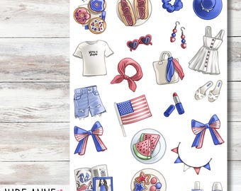 July 4th Planner Stickers | Memorial Day Sticker Sheet | 4th of July Planning Stickers | Bullet Journaling | Bujo | Calendar Stickers